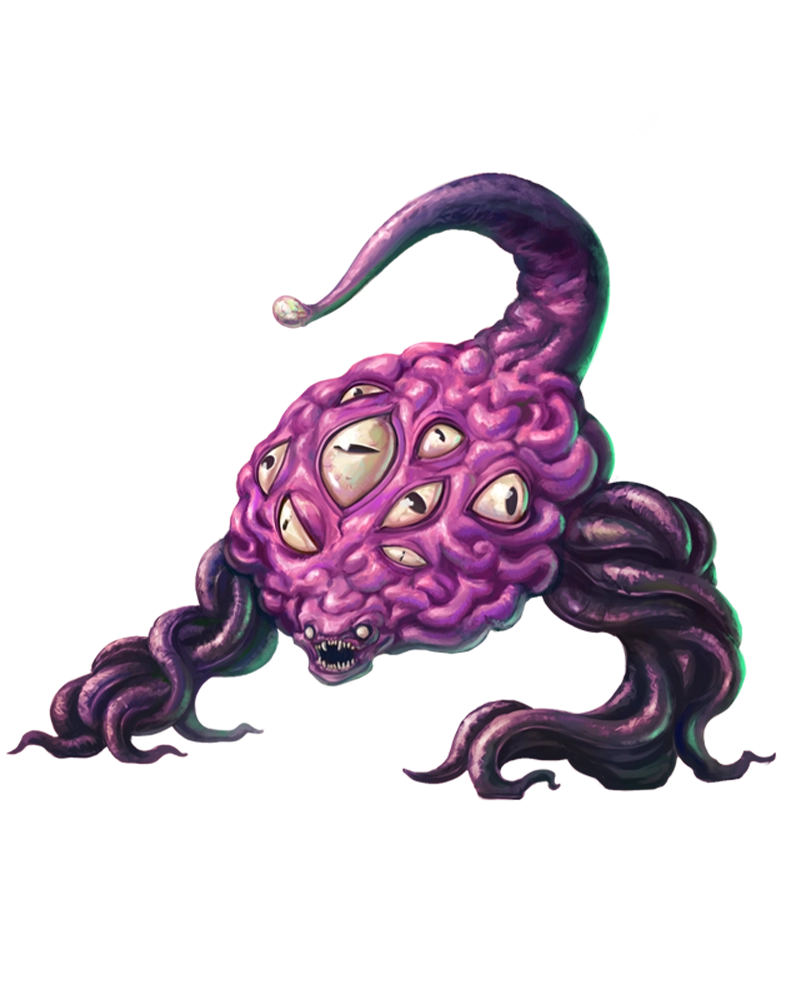 Illustrazione di un Darukin, una creatura psionico dai molti occhi con un corpo bulboso e tentacoli, su sfondo scuro.